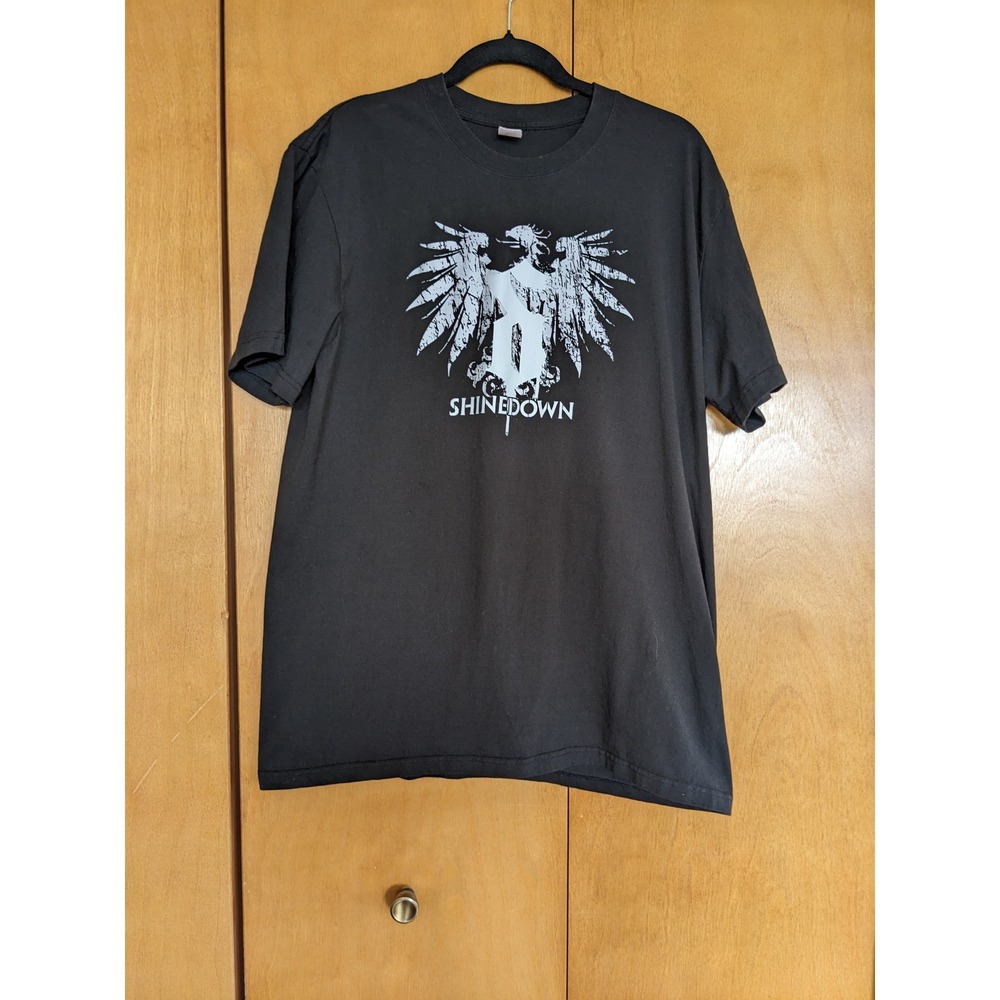 Shinedown Rock Band Graphic Tee Shirt Black Distressed Eagle Logo Mens Large